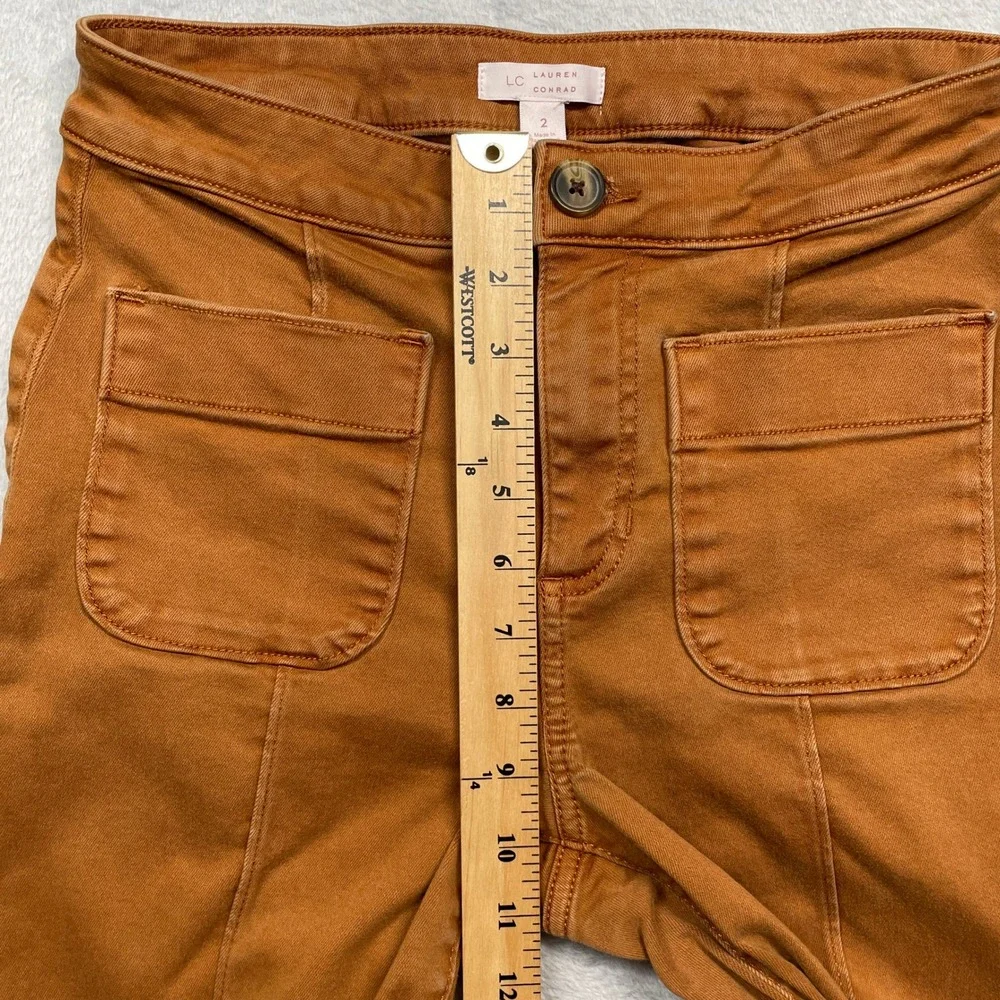 LC Lauren Conrad Wide Leg Pants Womens 2 Rust Brown Super High Rise Patch Pocket